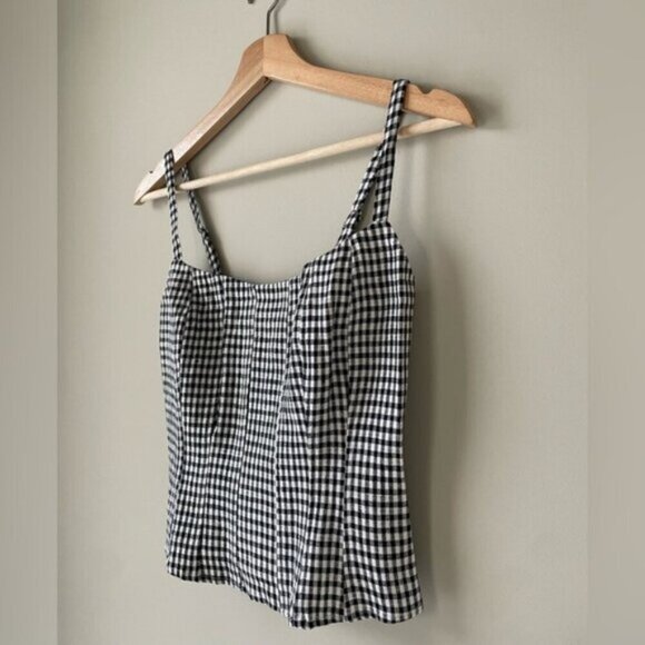 NEW Reformation Hattie Linen Top in Black and White Remy Check | size US 0 - Picture 7 of 13